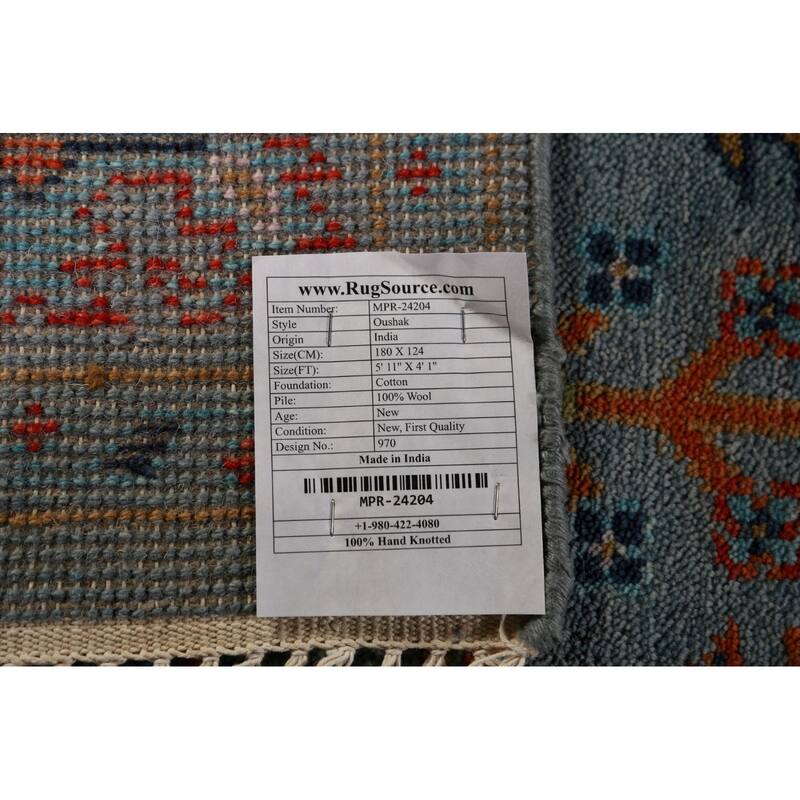 All-Over Gray Oushak Oriental Rug Handmade Wool Carpet - 4'1"x 5'11"