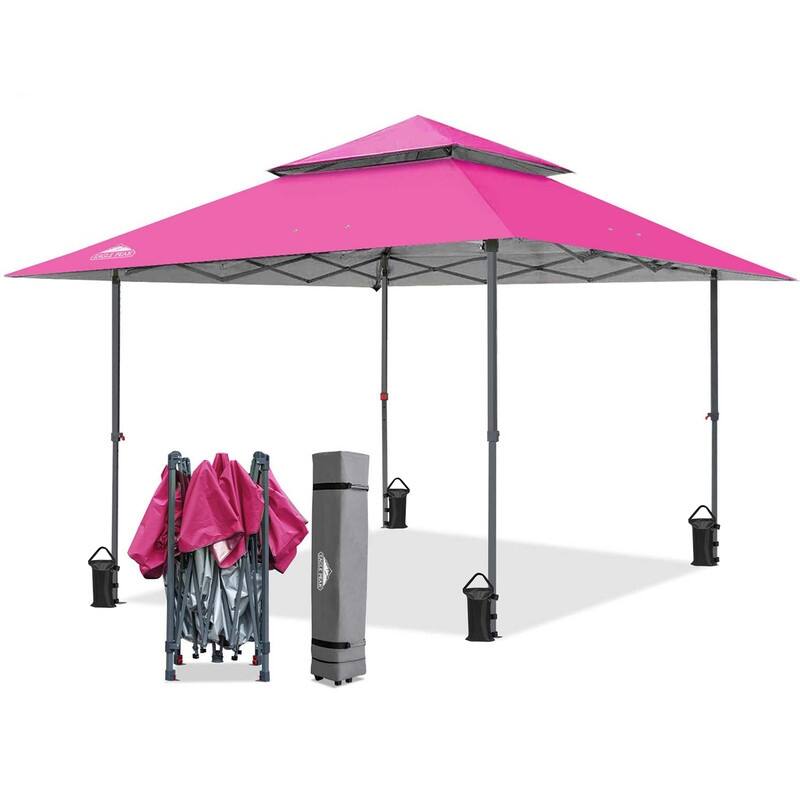 EAGLE PEAK 13x13 Straight Leg Pop Up Canopy Tent Instant Outdoor Canopy Easy Single Person Set up Folding Shelter - Light Pink