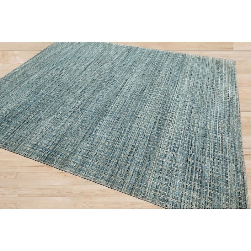 Hand Knotted Textured Aqua,Gray Tibetan Wool Modern Oriental Area Rug - 7' 11'' x 9' 11''