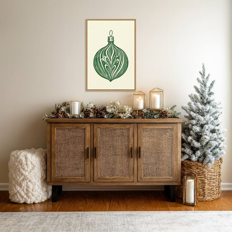 Woodcut Bauble by Pictufy Studio (23 x 33 in.), Framed Canvas Wall Art Print - Sylvie Natural