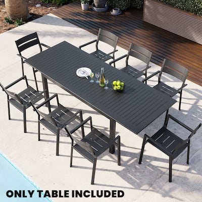 Outdoor Dining Extending Table Rectangular with Extension Leaf, Expandable Aluminum Table - See Picture