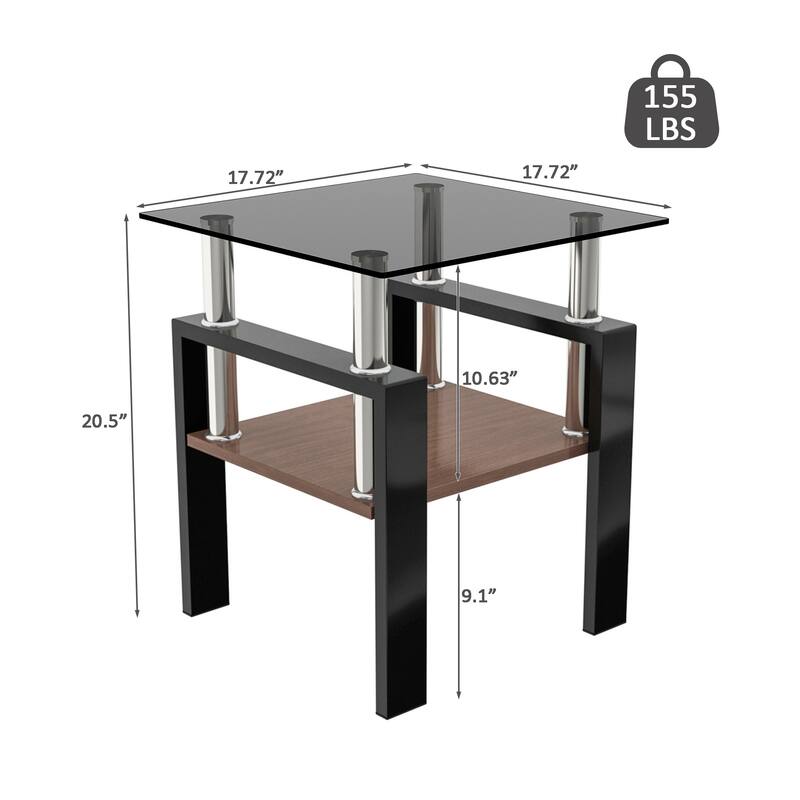 Set of 2 Modern Tempered Glass Tea Table