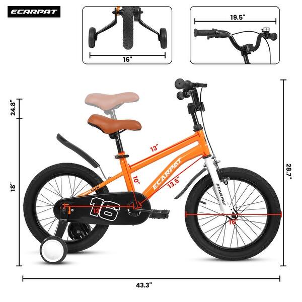 dimension image slide 1 of 7, Adjustable 14" & 16" Kids Bike with Training Wheels, Safe Brakes & Easy Assembly
