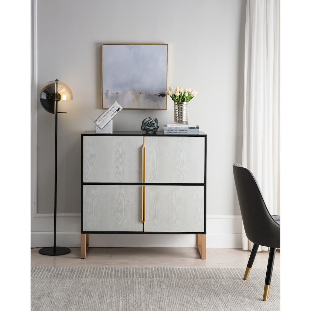 Four-Door Storage Cabinet, 42" Buffet Cabinet with Metal Base Handles, Sideboard Coffee Bar Cabinet with 4 Doors