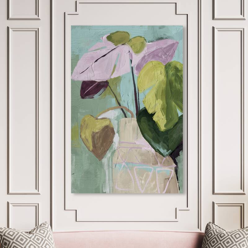 Wynwood Studio Canvas Floral and Botanical Floral Vase Abstract II Green and Light Purple Farmhouse Wall Art Canvas Print - 54 x 36