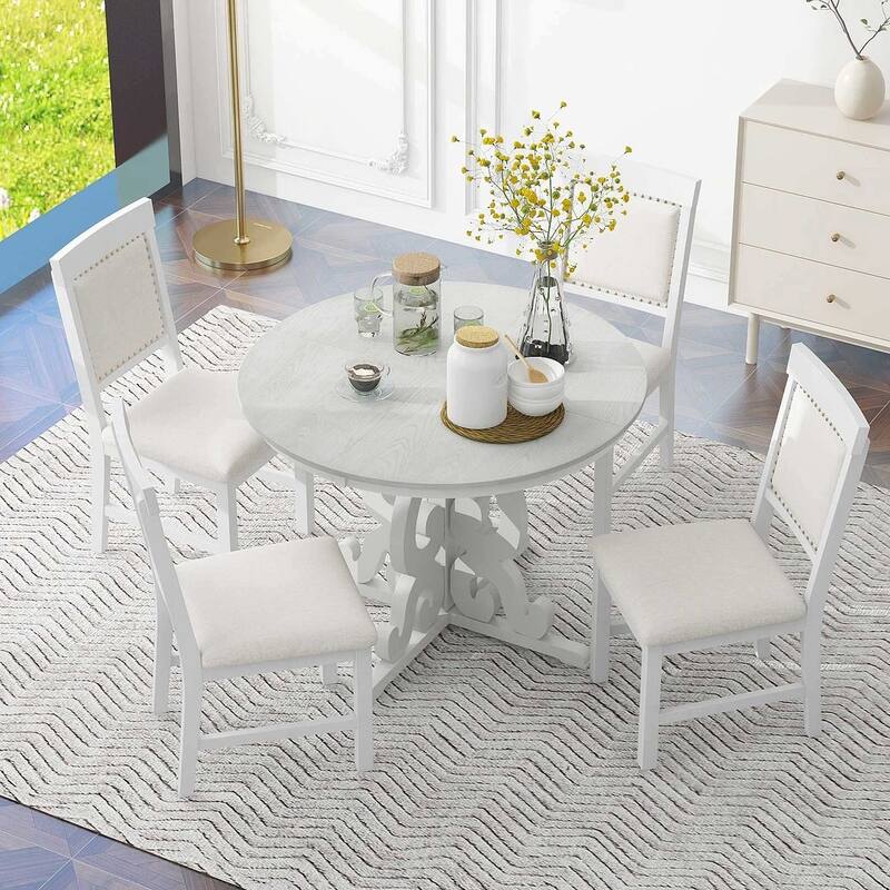 58" Traditional Extendable Dining Table Set with 4 Upholstered Chairs
