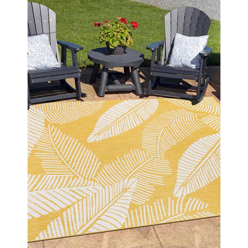 World Rug Gallery Distressed Palm Leaves Textured Flat Weave Indoor/Outdoor Area Rug