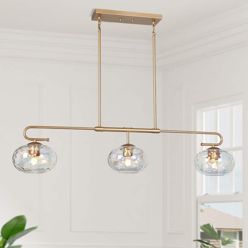 Modern Glam 3-Light 47.2 IN Gold Globe Chandelier Colored Glass Linear Island Lights for Dining Room - W 47.2" x D 8.3" x H 9.8"