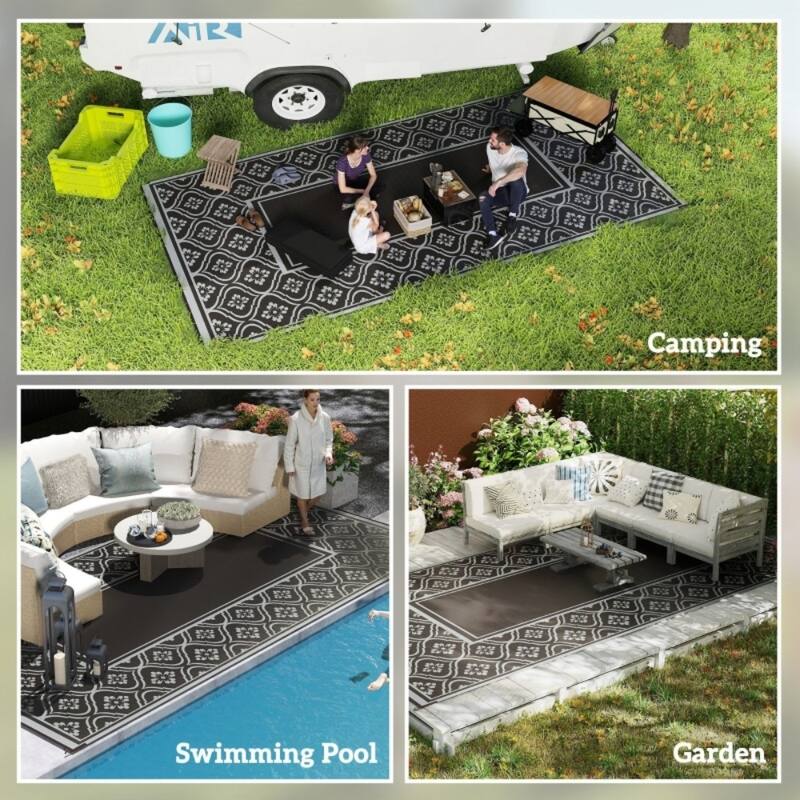 Reversible Outdoor Rug with Carry Bag Large Picnic Blanket for Camping, RV Trips, Beach - 143.7" L x 107.9" W