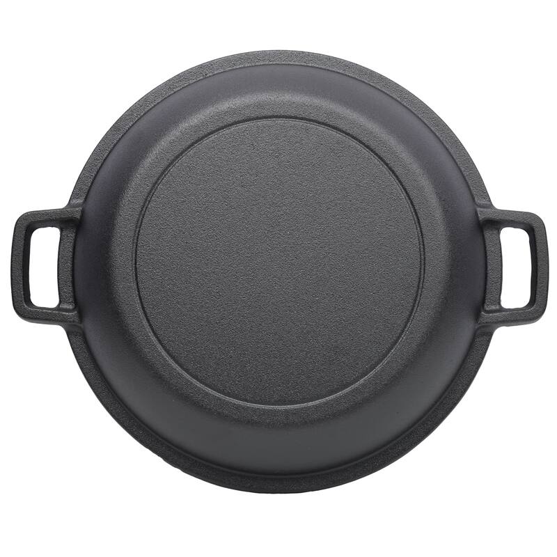 2-in-1 Pre-Seasoned Cast Iron Dutch Oven with 2 Silicone Handle Covers, 5QT Outdoor Camping Deep Pot with Skillet Lid