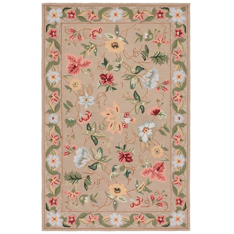 SAFAVIEH Handmade Chelsea Rubi French Country Floral Wool Rug - 5' Square - Beige - Square