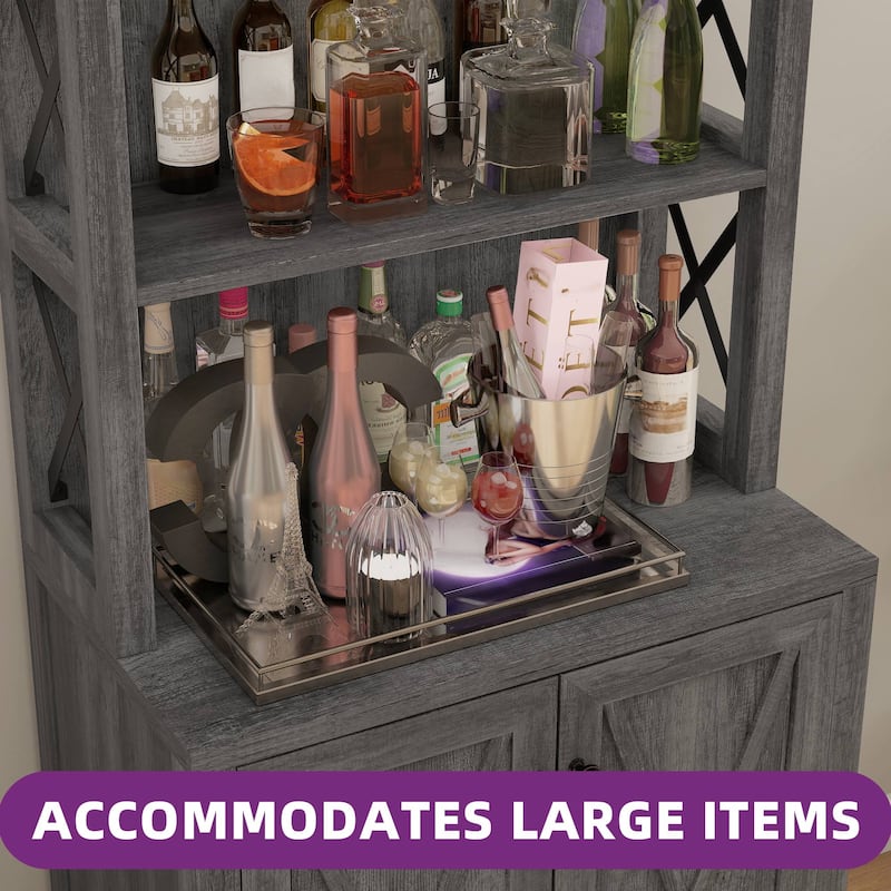 67" Tall Farmhouse Kitchen Coffee Bar Cabinet with Adjustable Shelves