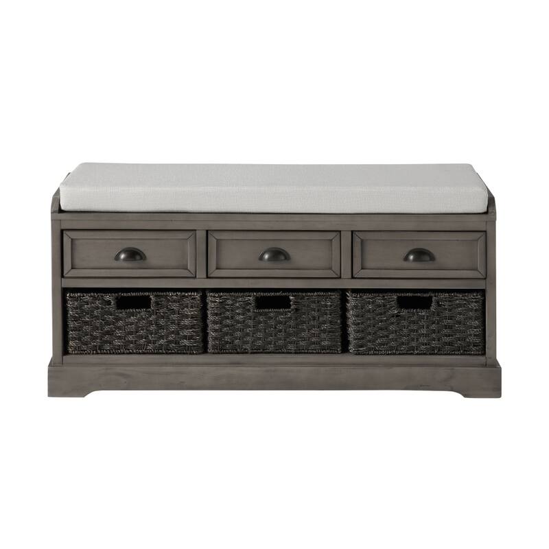44 in. W Collection Wood Storage Bench with 3 Drawers and 3 Baskets