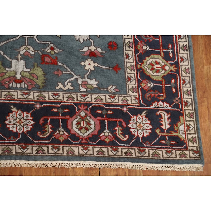 Hand Knotted Oriental 100% Wool Carpet Traditional Geometric Navy Blue & Blues Heriz (serapi) Area Rug - 11' 10'' X 8' 9''