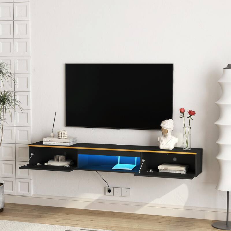 Floating TV Stand Wall Mounted with 16 Color LEDs, 69" Modern TV Stand