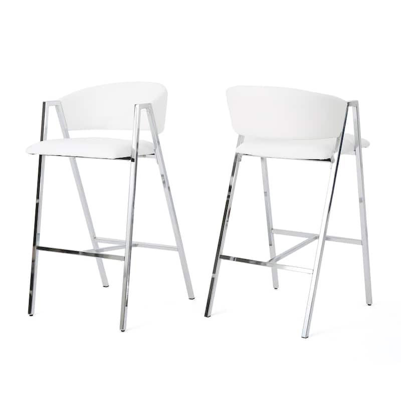 Roomfitters Contemporary Counter Height Metal Bar Stools, Set of 2, Upholstered Footrest Seating, Kitchen Island Chairs