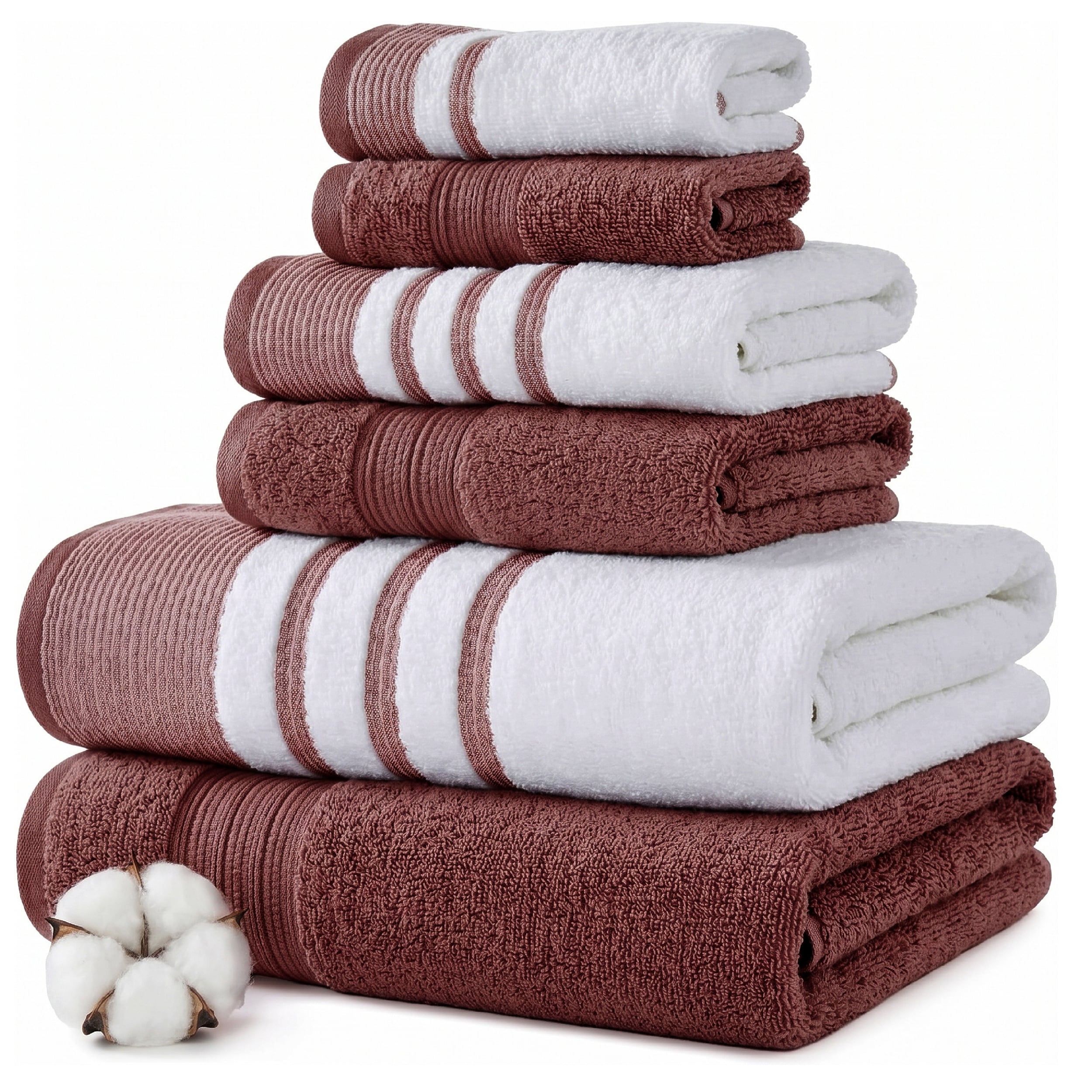 Modern Threads 6-Piece Quick Dry White/Contrast Towel Set