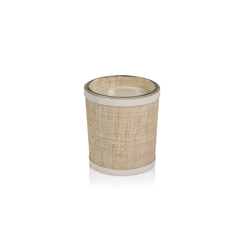 Sea Salt & Coastal Mist Scented Candle in Natural Raffia Basket w/ Leather Trim - 12 oz