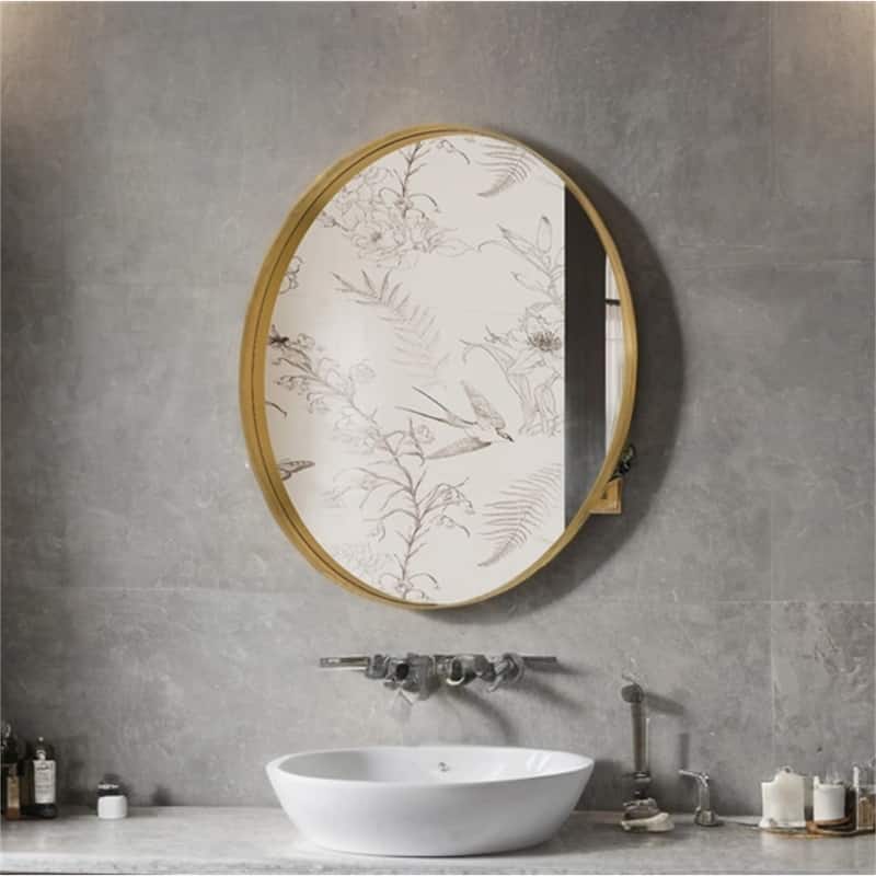 31.5" Round Metal Framed Medicine Cabinet w/ Mirror,Adjustable Shelves