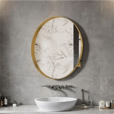 31.5" Round Metal Framed Medicine Cabinet w/ Mirror,Adjustable Shelves
