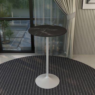 LeisureMod Verve 27" Round Dining Table with MDF Wood TableTop and White Steel Base for Kitchen & Dining Room
