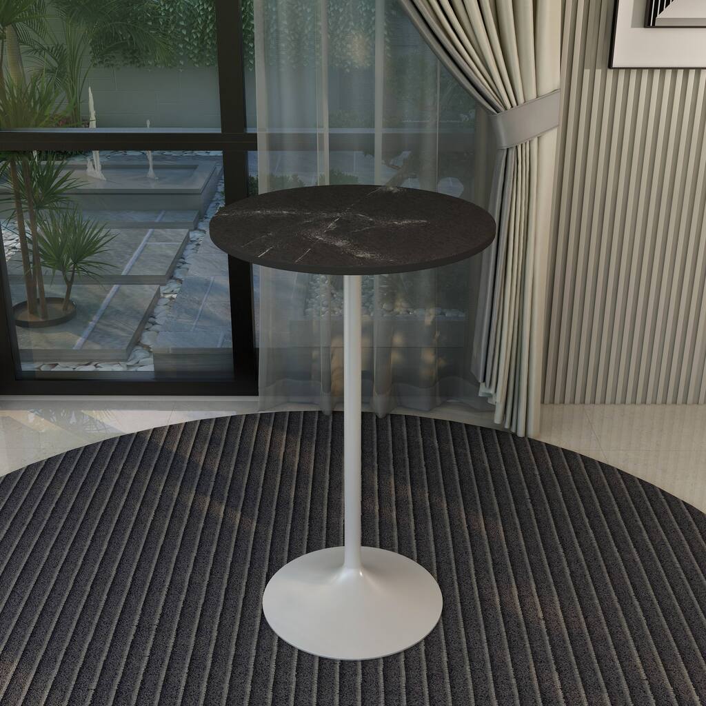 LeisureMod Verve 27" Round Dining Table with MDF Wood TableTop and White Steel Base for Kitchen & Dining Room