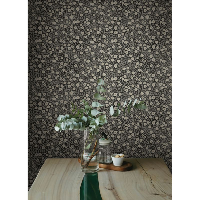 Chesapeake Poppy Trail Black Floral Wallpaper