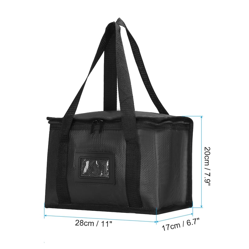 2Pcs 11"x6.7"x7.9" Insulated Reusable Grocery Bag Food Delivery Tote Bags, Black - Black