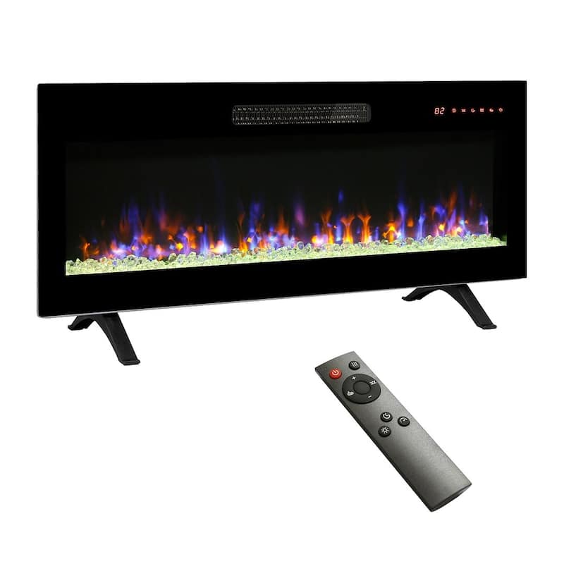 Wall Mounted Electric Fireplace 42 Inch 16 Flame Colors 1400W Remote Control