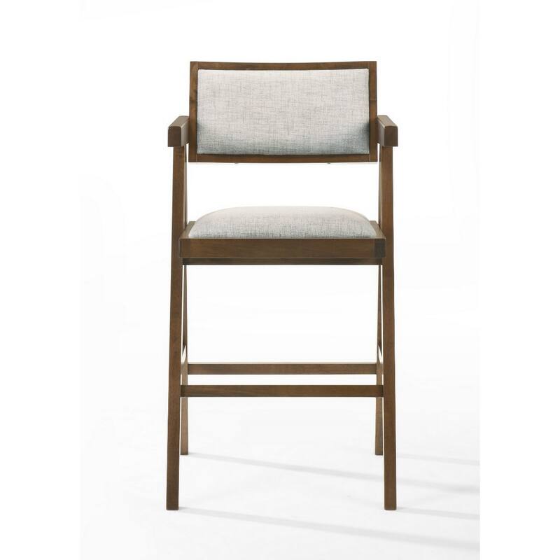 26 Inch Walnut Counter Stool Chair Set of 2, Soft Beige Fabric Upholstery