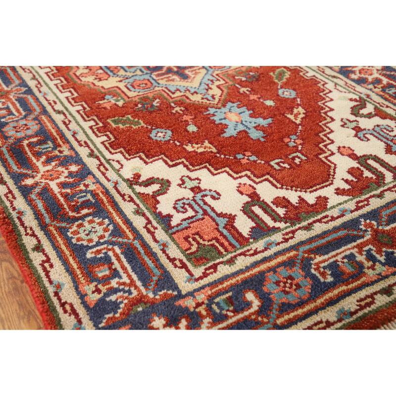 Hand Knotted Oriental 100% Wool Carpet Traditional Medallion Oranges & Rust Heriz (serapi) Area Rug - 5' 2'' X 2' 11''