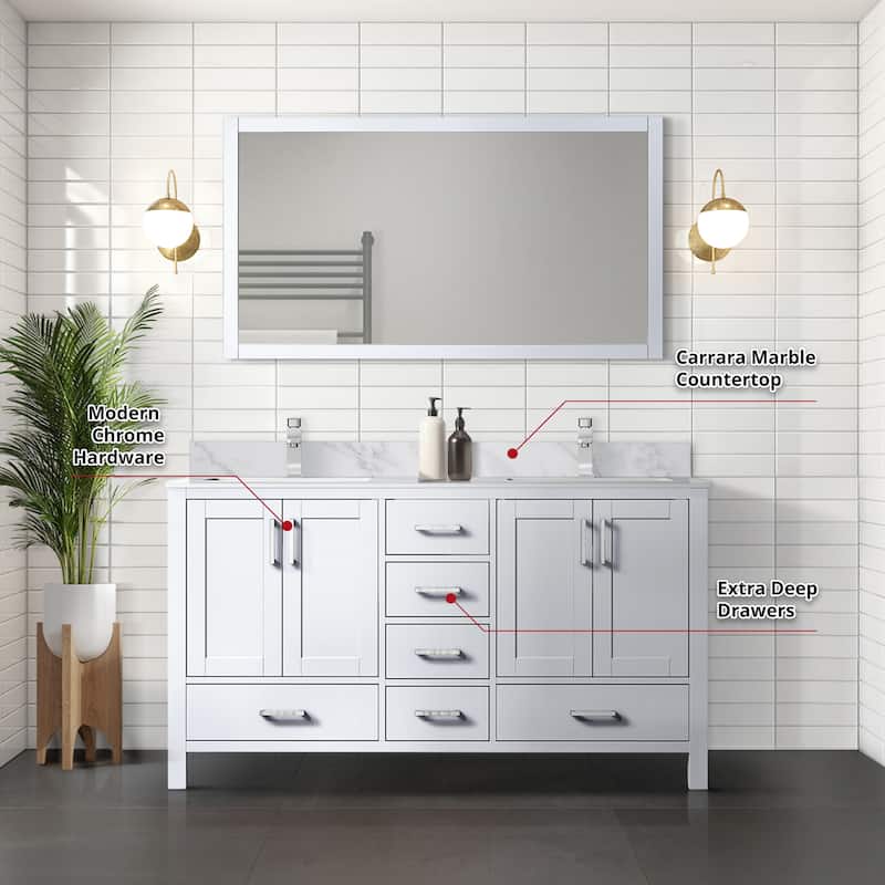 Jacques 60 in. W x 22 in. D White Double Bath Vanity