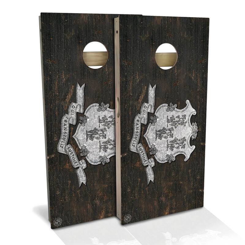 Connecticut Flag Rustic Outdoor Cornhole Board Set - 2x4 Boards (24" x 48") - NO Accessories