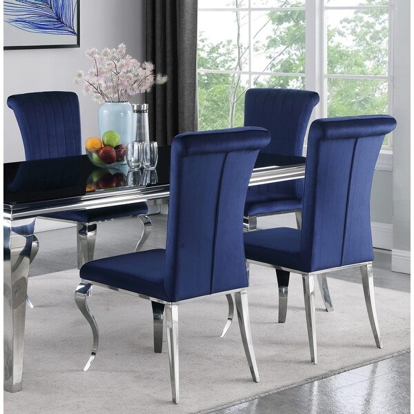 Majestic Cabriola Design Ink Blue Velvet Dining Chairs with Chrome