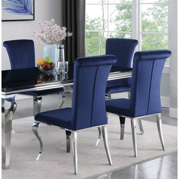 Majestic Cabriola Design Ink Blue Velvet Dining Chairs with Chrome legs