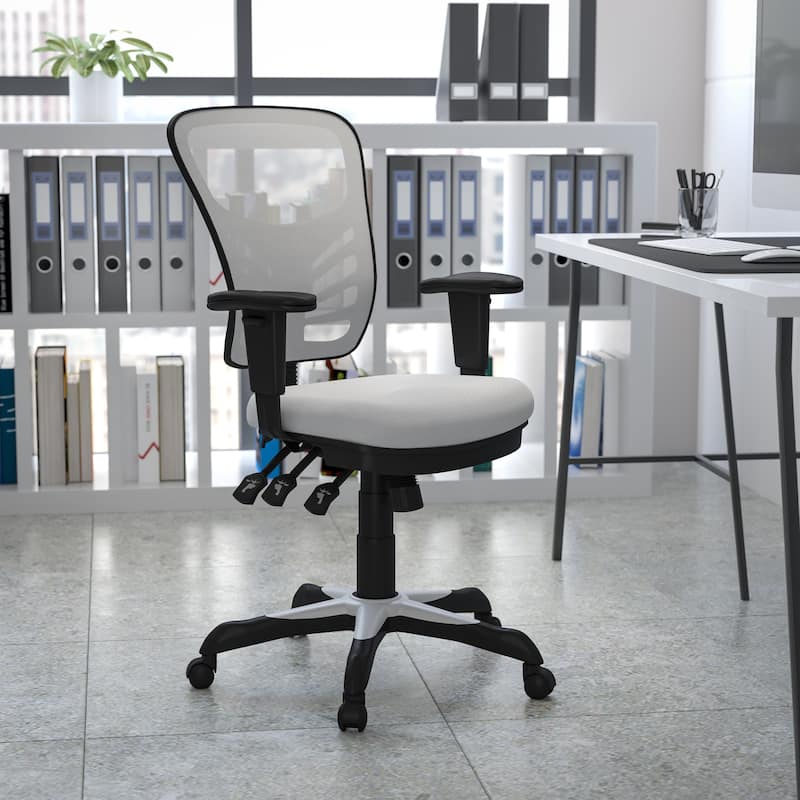 Mid-back Blue Mesh Adjustable Ergonomic Office Chair - White