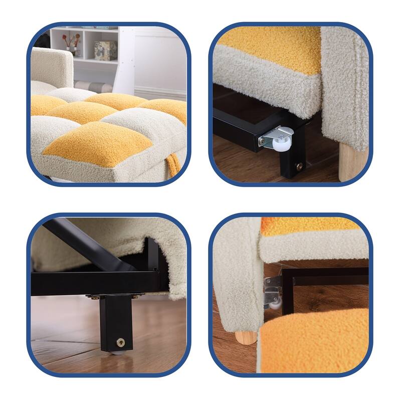 Teddy Fabric Convertible Multi-Functional Sleeper Sofa with Pillow