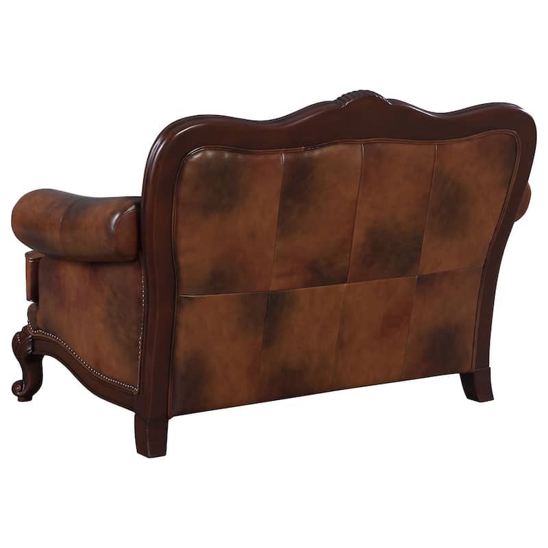 Victoria Full Leather Upholstered Rolled Arm Sofa Brown