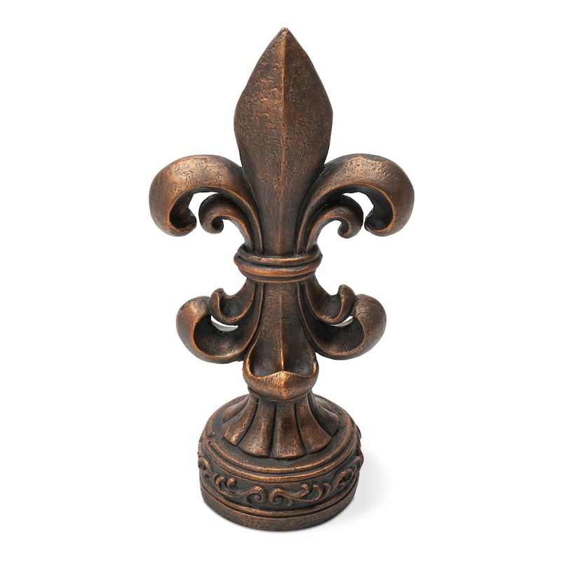 Glitzhome 21.25"H or 27.25"H MGO Bronze Standing Fleur De Lis Statue Outdoor Sculpture