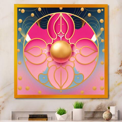 Designart "Pink And Gold Abstract Flower" Modern Geometric Framed Art Print