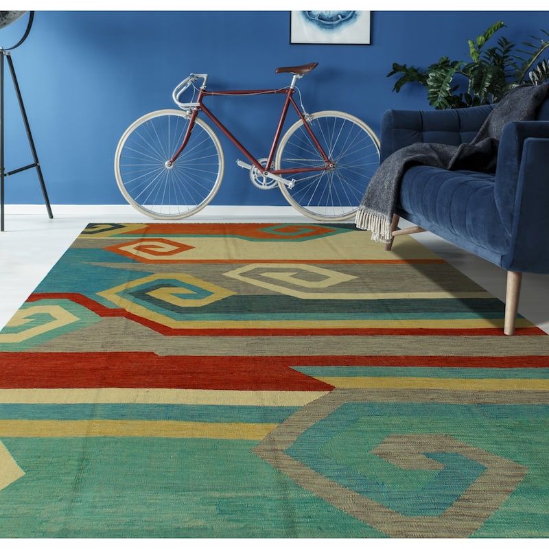 Hand-Woven Winchester Kilim Clevelan Grey/Rust Rug - 8'1" x 9'4"