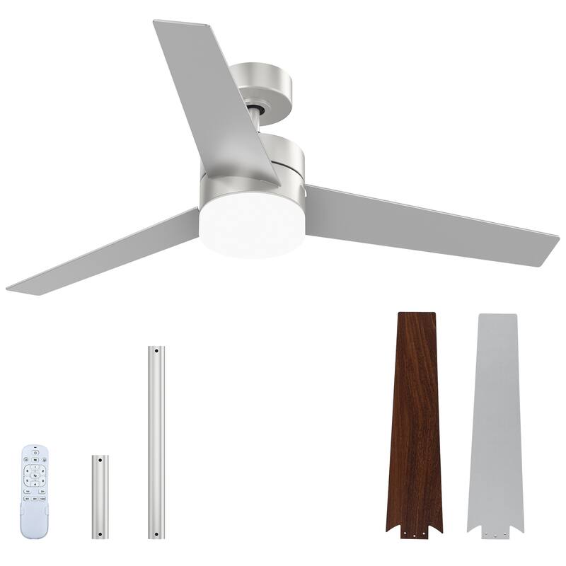 Modern Ceiling Fan with Adjustable LED Light and Remote Control, with 3 Blades - 52" - Silver