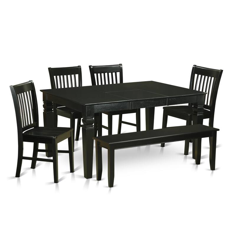 East West Furniture 6 Piece Kitchen Table Set- a Dining Table and 4 Dining Chairs with a Bench, 42x60 Inch, Black
