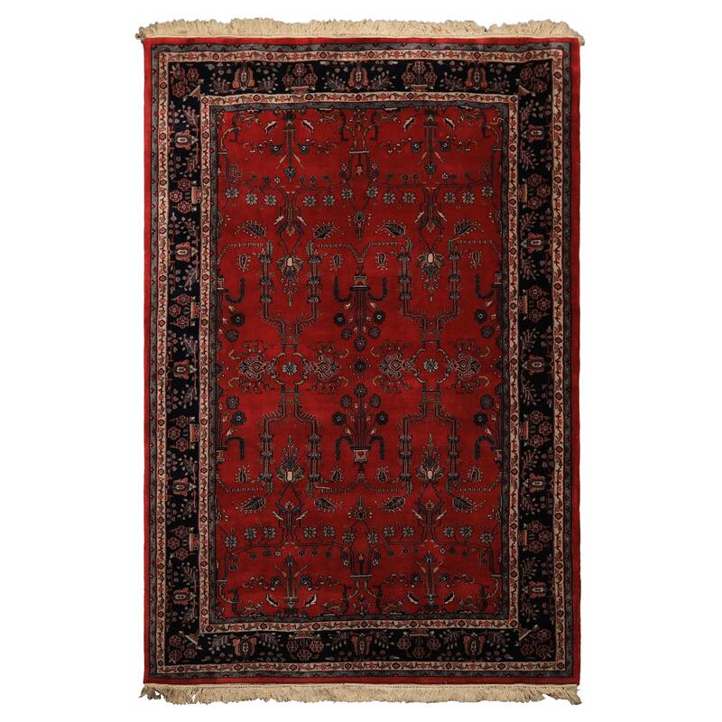 6'2''x9'1'' Hand Knotted Wool Burgundy Sarouk 200 KPSI Plush Pile Rug - 6' 2'' x 9' 1''