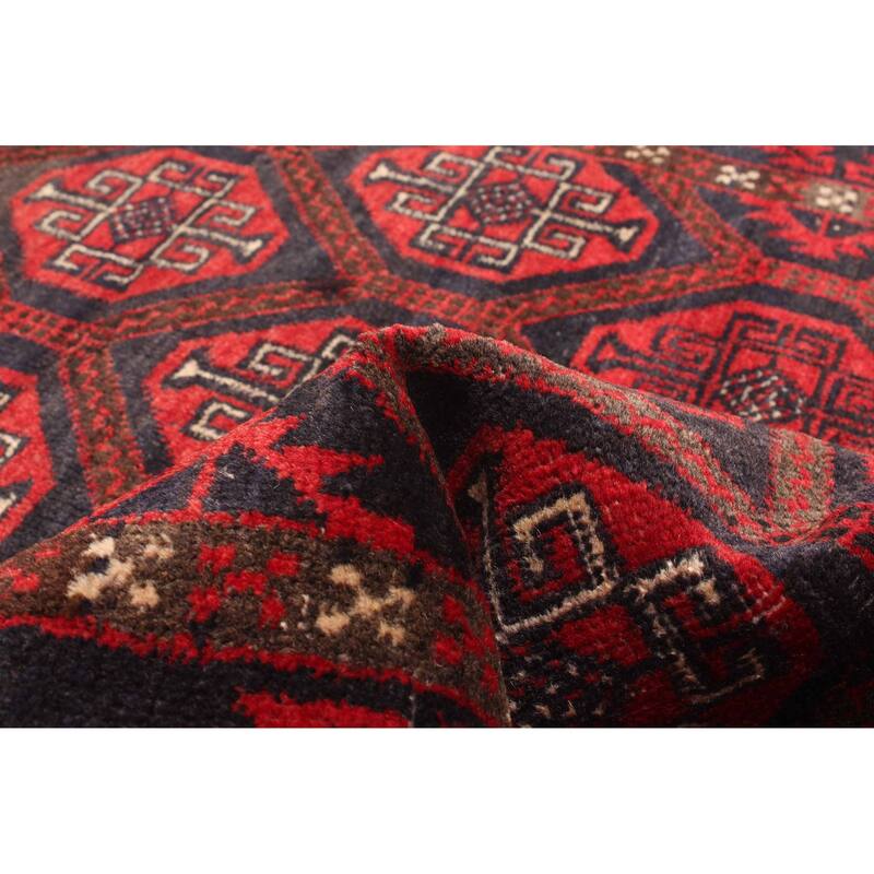 ECARPETGALLERY Hand-knotted Baluch Red Wool Rug - 2'11 x 5'5