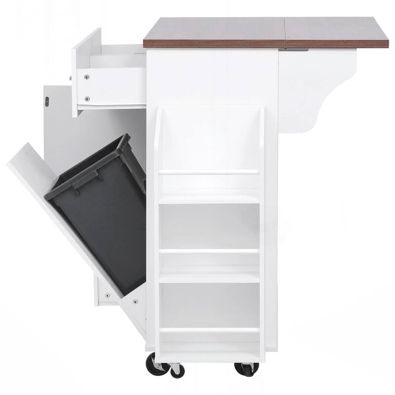 Kitchen Island with Drop Leaf, Kitchen Storage Island with Removable Side Racks, Two Drawers