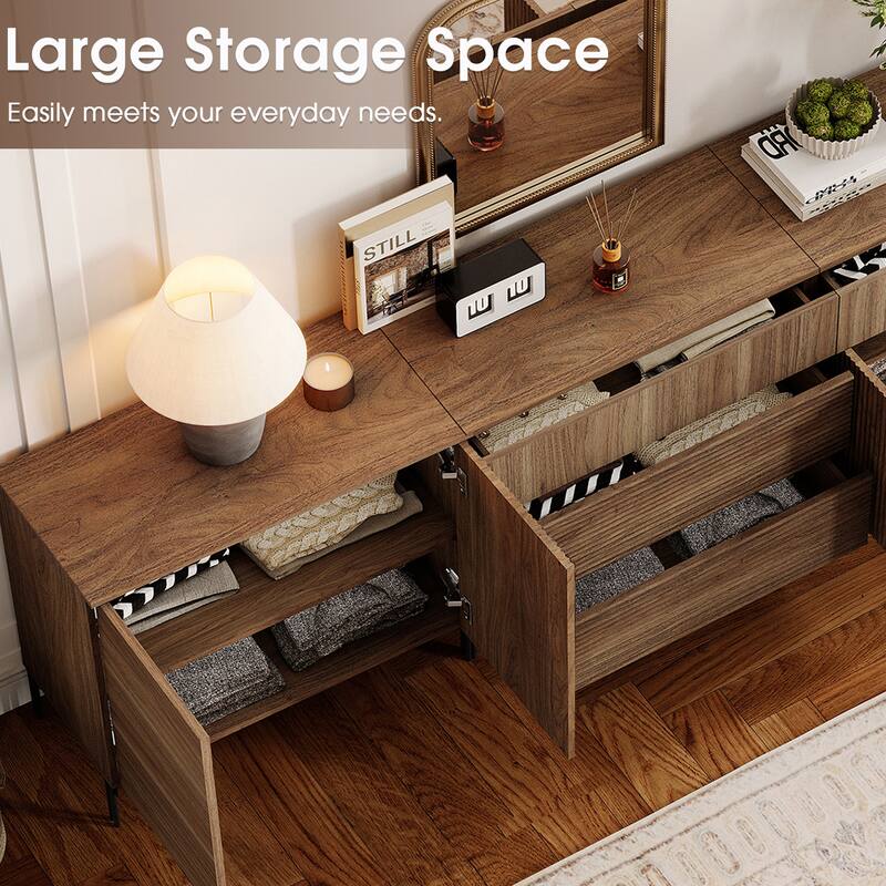 126" Modern Reeded 6-Drawer Dresser For Bedroom, Minimalist Chest Of Drawers With Storage, Wooden Dresser