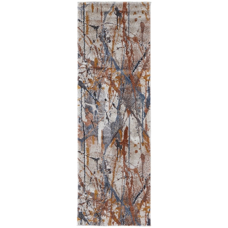 Odera R39MP Watercolor Modern Area Rug - 2'6" x 8' - Blue/Orange/Gray