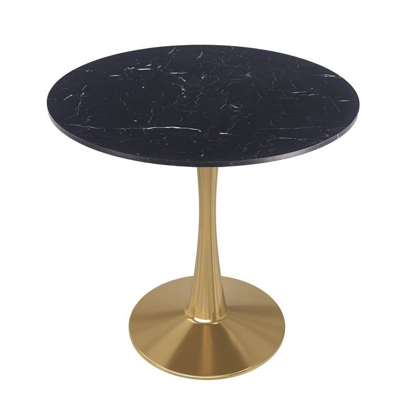 Bristol Minimalist Modern Round Dining Table with Solid Wood Top and Accent Gold Stainless Steel Base for Home or Kitchen