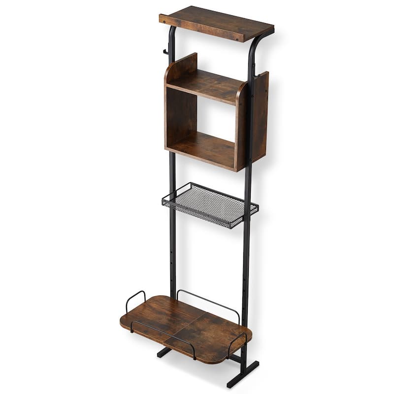 7 Adjustable Height Wall Mounted Pet Feeding Station with Dog Food Storage and Toy Organizer - 19.68 x 7.8 x 57.1 inch